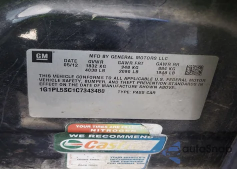 2012 Chevrolet Cruze Lt z USA, uszkodzony, nr VIN 1G1PL5SC1C7343480